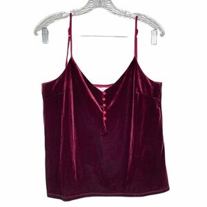 NSR Red Velvet Button Up V Neck Cami Tank Top Sz  Medium
